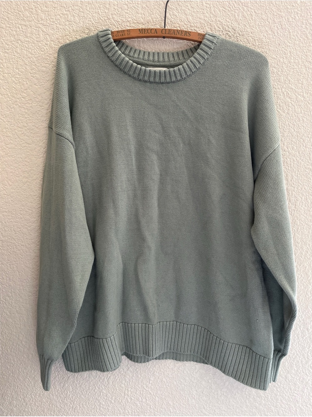 LL Bean Sage Green Cotton Knit Crewneck Sweater Women’s Size Large